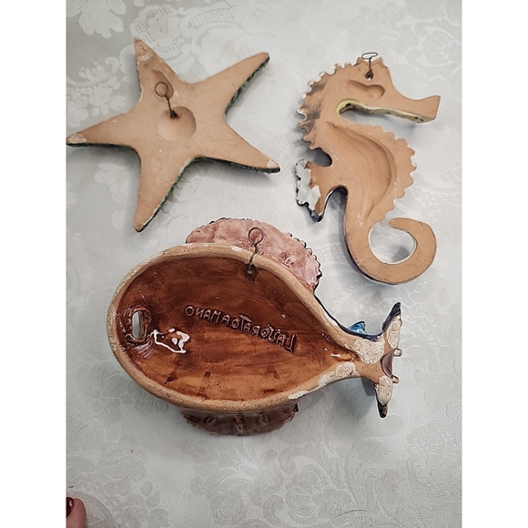 Vintage Italy Terra Cotta Sea Life Wall Hangings Set Of 3 - Picture 10 of 16
